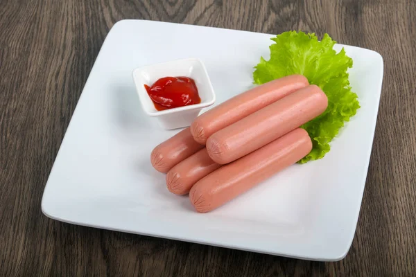 Boiled Sausages Salad Ketchup — Stock Photo, Image