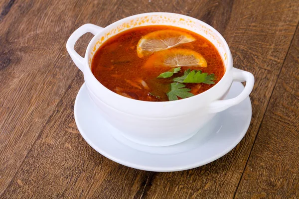 Soljanka Suppe Mit Zitronen Petersilie — Stockfoto