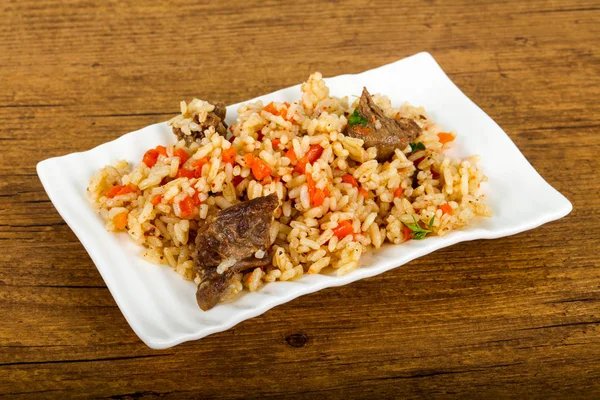 Asiatischer Reis Plov Mit Fleisch Und Karotten — Stockfoto