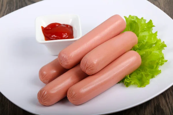 Boiled Sausages Salad Ketchup — Stock Photo, Image