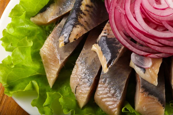 Heringsfilet Mit Kartoffeln Serviert Rote Zwiebel — Stockfoto