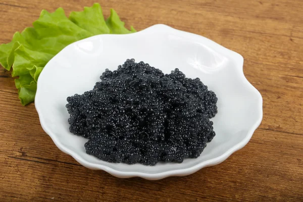 Cuenco Caviar Negro Sobre Fondo Madera —  Fotos de Stock