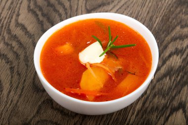 Rus Borcsh çorba ahşap arka plan üzerinde