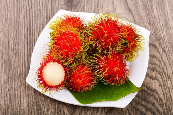 Fresh Ripe Sweet Rambutan Heap Asian Fruit — Stock Photo, Image