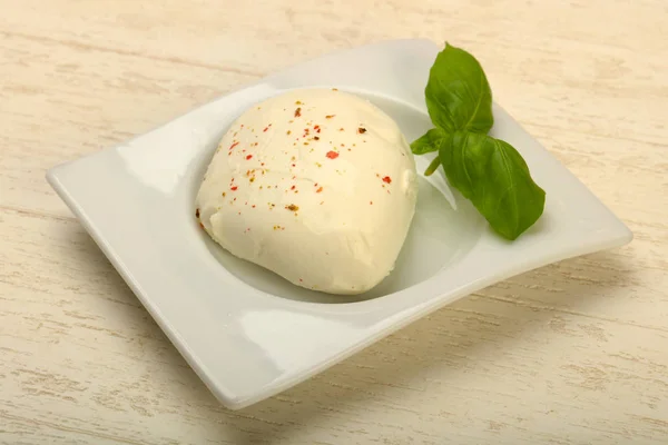 Formaggio Alla Mozzarella Con Foglie Basilico — Foto Stock