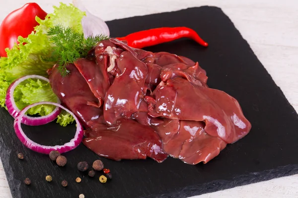 Fegato Pollo Crudo Cucinare — Foto Stock