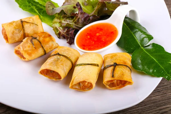 Traditional Asian spring roll with shrimps and vegetables