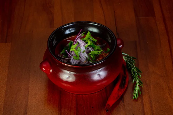 Kharcho soup with onion and pepper — Stock Image Kharcho Soup Onion Pepper Stock Photo