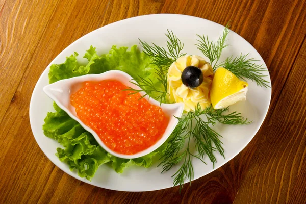 Caviar Truta Vermelha Sobre Fundo Madeira — Fotografia de Stock