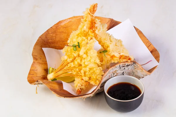 Tempura Camarão Com Molho Soja — Fotografia de Stock