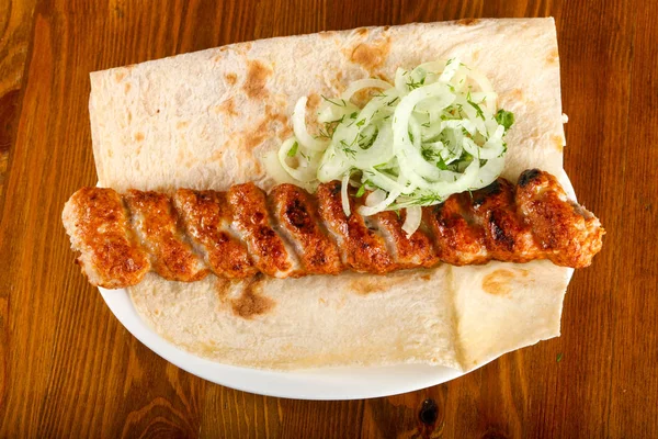 Pork Minced Kebab Wooden Background — Stock Photo, Image