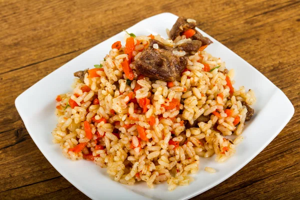 Arroz Asiático Plov Con Carne Zanahoria — Foto de Stock