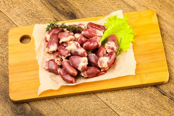 Raw Chicken Hearts Heap Thyme Branch — Stock Photo, Image