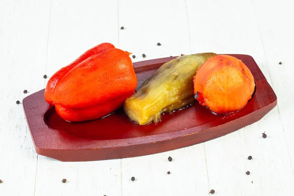 Gegrilde Groenten Plaat Paprika Aubergine Tomaat — Stockfoto