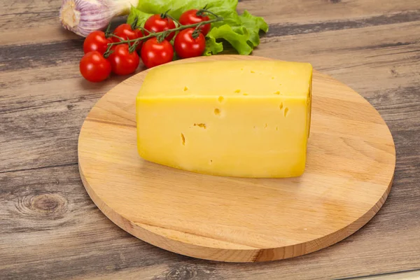 Tijolo de queijo amarelo duro saboroso — Fotografia de Stock