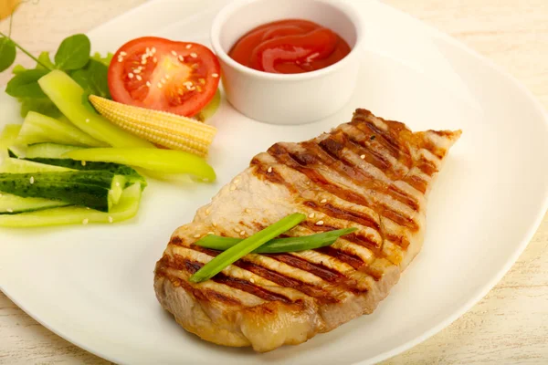 Grilled Pork Cutlet Sauce Vegetables — Stock Photo, Image