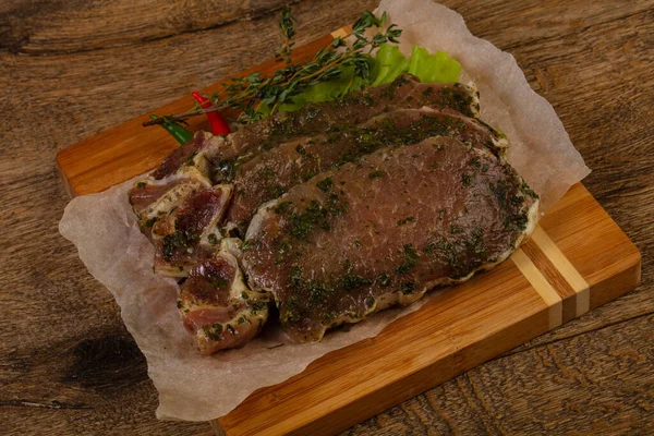 Raw Marinated Pork Steak Ready Cooking — Stock Photo, Image