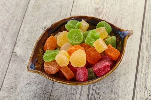 Doce Pilha Frutas Cristalizadas Tigela — Fotografia de Stock