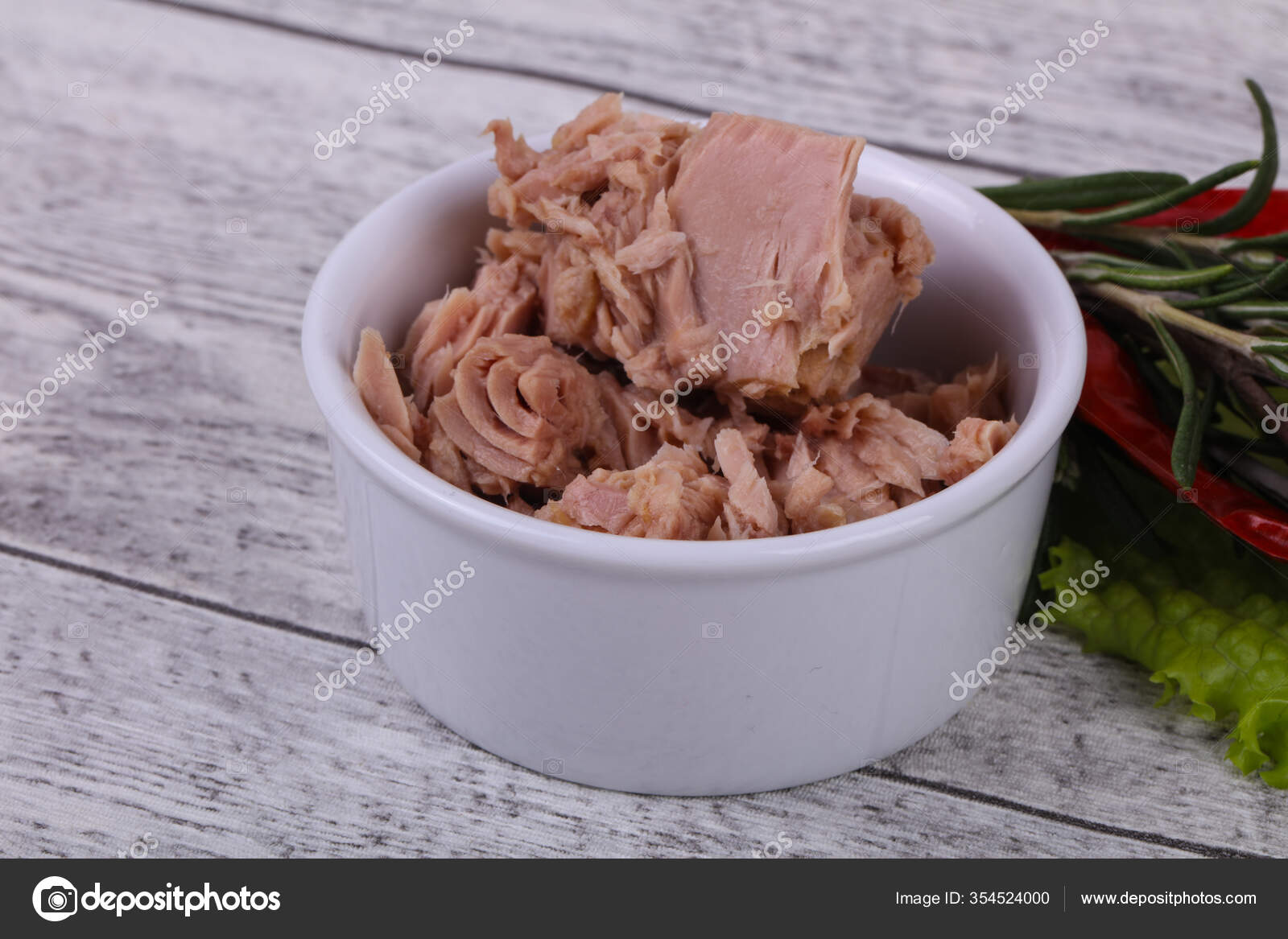 Tasty Canned Tuna Fish Bowl Served Salad Leaves Stock Photo by
