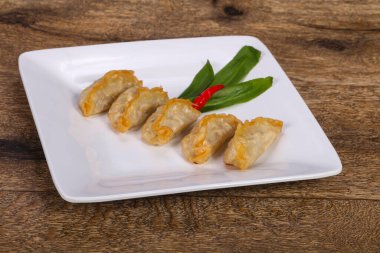 Geleneksel Japon mutfağı Gyoza köfteleri et ve deniz ürünleri.