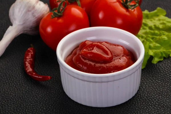 Sauce Tomate Ketchup Servi Poivre Ail — Photo