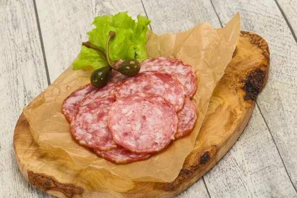 Saucisse Salchichon Espagnole Aux Feuilles Salade — Photo