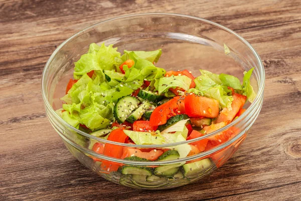 Vegan Salad Tomato Cucumber Chia Seeds Stock Picture