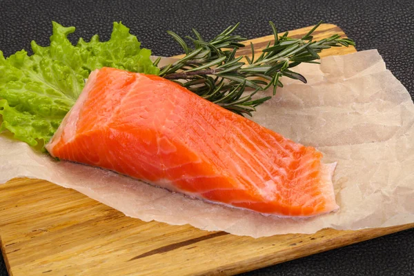 Piece Raw Salmon Wooden Background — Stock Photo, Image