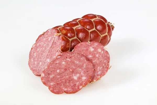 Saucisses Viande Savoureuses Prêtes Manger Sur Fond Blanc — Photo