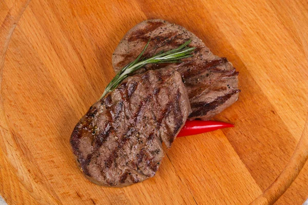 Grilled Fillet Mignon Rosemary Chili Pepper Wooden Background — Stock Photo, Image