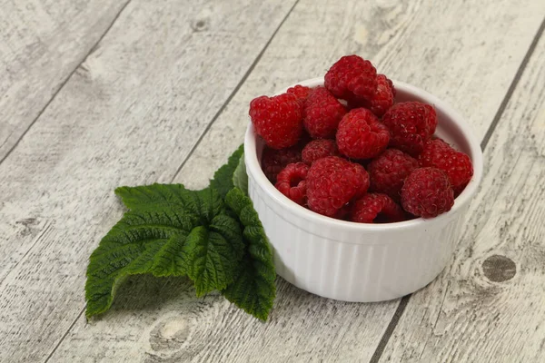 Framboise Douce Mûre Brillante Rouge Avec Feuille — Photo