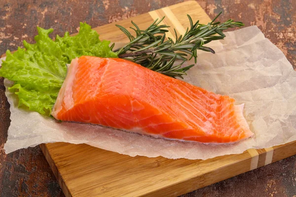 Piece Raw Salmon Wooden Background — Stock Photo, Image