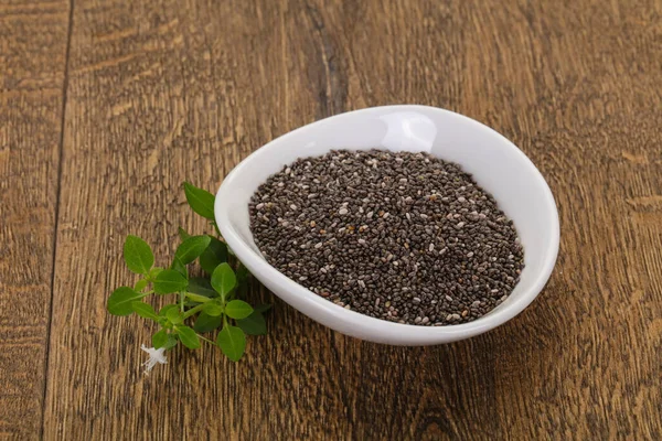 Dietary Chia Samen Der Schüssel Über Holzgrund — Stockfoto