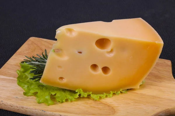 Maasdam Cheese Board Served Salad Leaves Rosemary — Stock Photo, Image