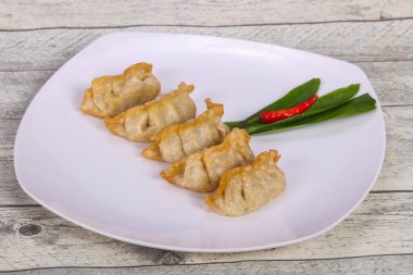 Geleneksel Japon mutfağı Gyoza köfteleri et ve deniz ürünleri.