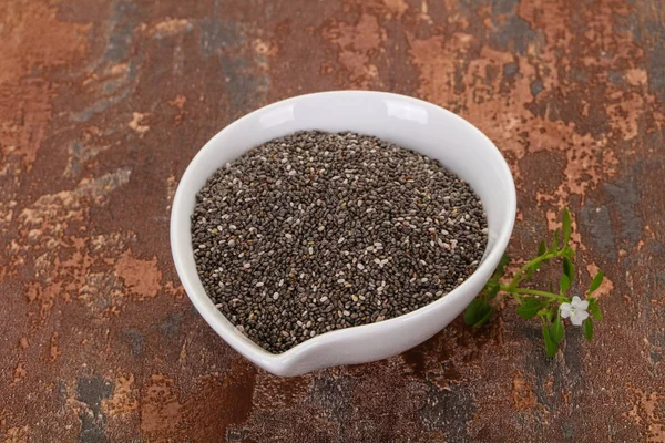 Dietary Chia Frön Skålen Över Trä Bakgrund — Stockfoto