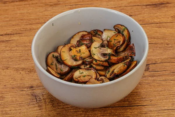 Roasted Champignon Herbs Spices Bowl — Stock Photo, Image