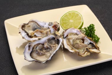 Limonlu ve maydanozlu taze istiridye.