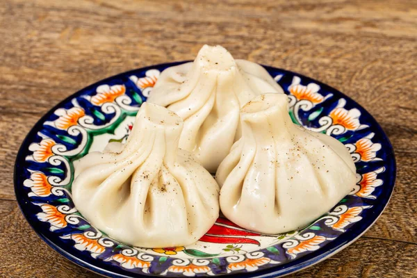 Bolinhos Khinkali Tradicionais Georgianos Com Carne — Fotografia de Stock