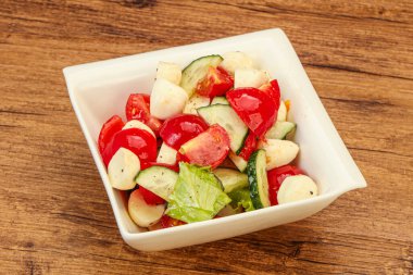 Sebzeli salata ve mozarlla peyniri.