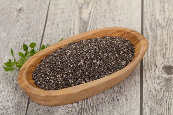 Dietary Chia Frön Skålen Över Trä Bakgrund — Stockfoto