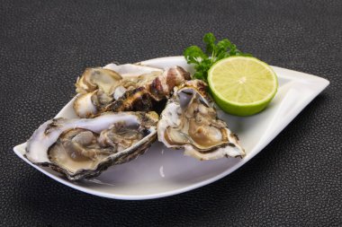 Limonlu ve maydanozlu taze istiridye.