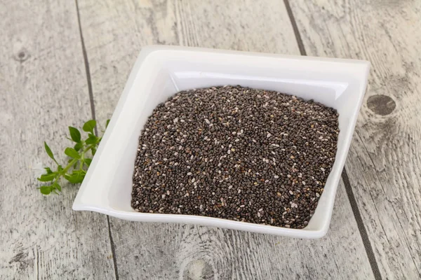 Dietary Chia Frön Skålen Över Trä Bakgrund — Stockfoto