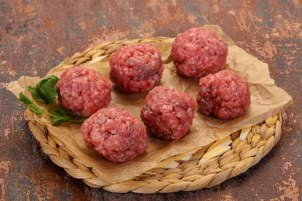 Raw Meatball Wooden Background Ready Cooking — Stock Photo, Image