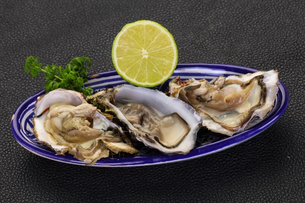 Fresh Oysters Lime Parsley — Stock Photo, Image