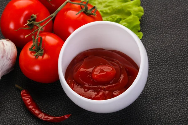 Sauce Tomate Ketchup Servi Poivre Ail — Photo