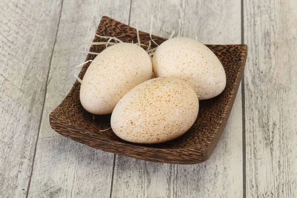 Three Big Raw Turkey Egg Ready Cooking — Stock Photo, Image
