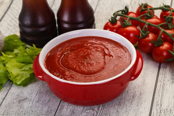 Mediterranean Tomato Soup Basil Spices — Stock Photo, Image
