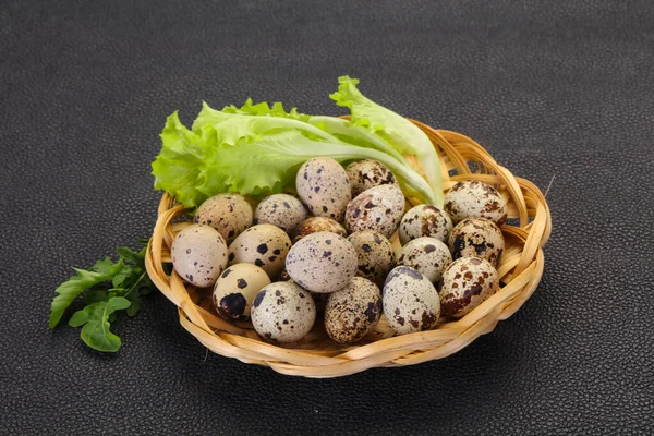 Ovos Codorna Cesta Com Ervas — Fotografia de Stock