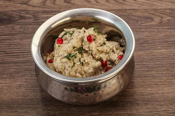 Vagan Dietética Cusine Berinjela Mutabal Com Sementes Granito — Fotografia de Stock